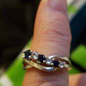 Jewelry Ring 925 Stamp Sterling Silver Blue/White Sapphires x